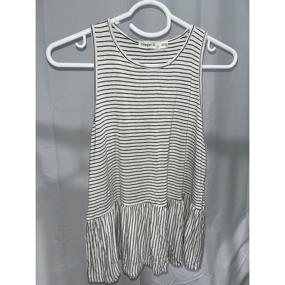 Ginger G Striped Peplum Tank Top Racerback Sleeveless Casual Summer Small